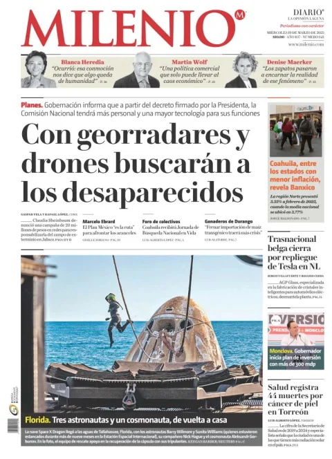 Portada de Milenio Laguna del miércoles, 19 de marzo de 2025