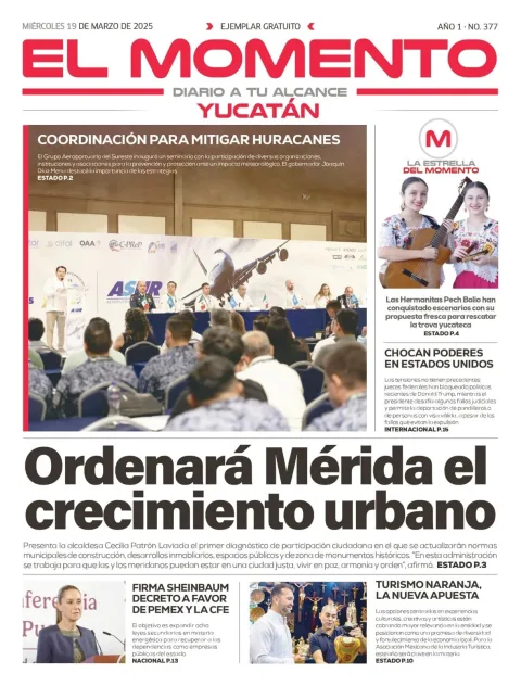 Portada de El Momento Yucatan del miércoles, 19 de marzo de 2025