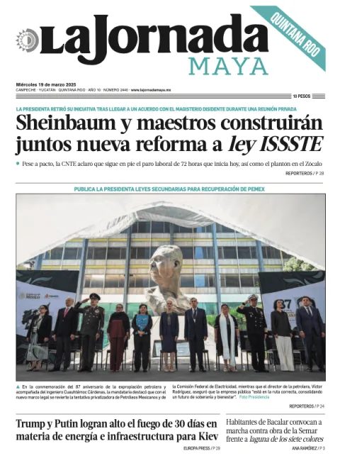Portada de La Jornada Maya Quintana Roo del miércoles, 19 de marzo de 2025
