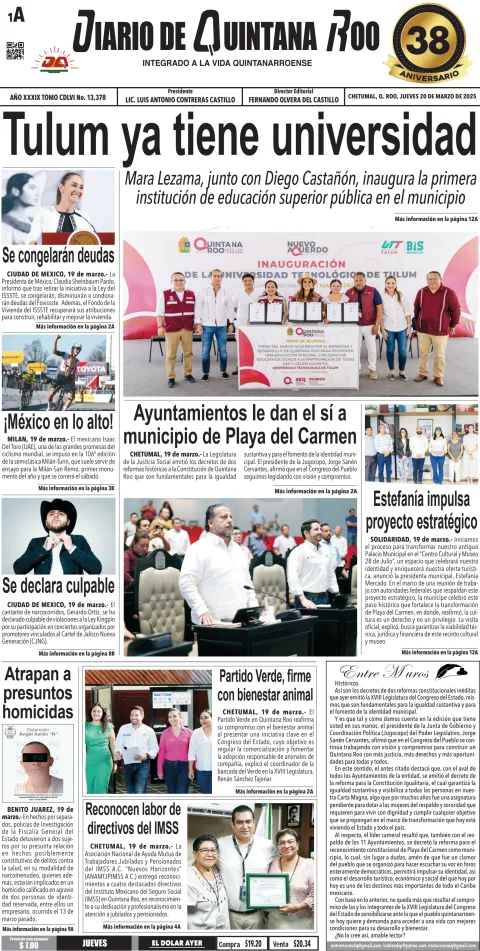 Portada de Diario de Quintana Roo (portada)