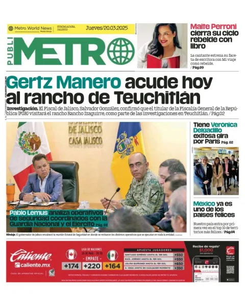 Portada de Publimetro Guadalajara del jueves, 20 de marzo de 2025