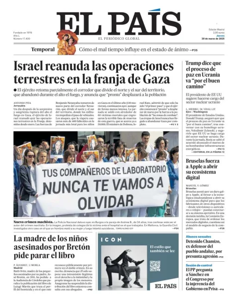 Portada de El Pais del jueves, 20 de marzo de 2025