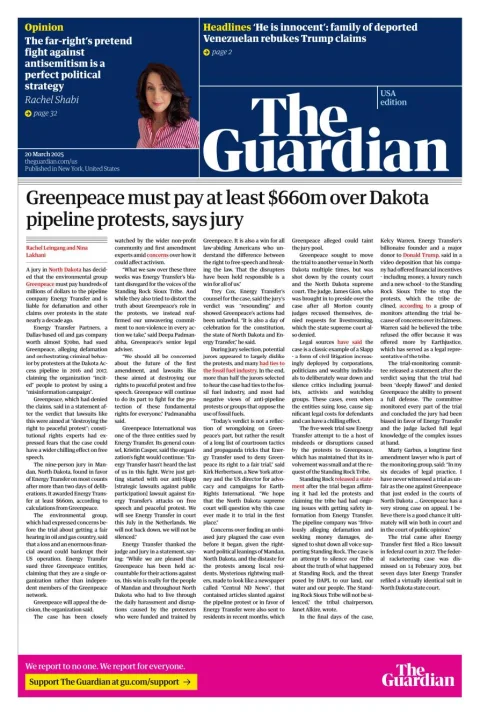 Portada de The Guardian (usa) del jueves, 20 de marzo de 2025