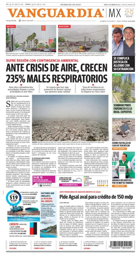 Portada de Vanguardia del jueves, 20 de marzo de 2025
