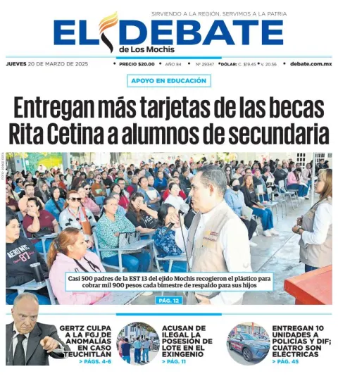 Portada de El Debate de los Mochis del jueves, 20 de marzo de 2025