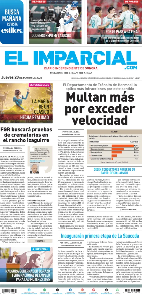 Portada de El Imparcial del jueves, 20 de marzo de 2025