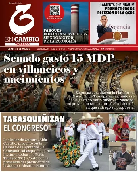 Portada de En Cambio - Tabasco (portada) del jueves, 20 de marzo de 2025