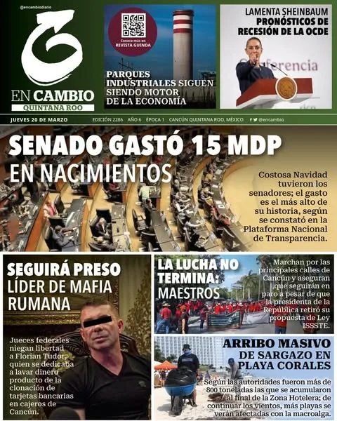 Portada de En Cambio - Quintana Roo (portada) del jueves, 20 de marzo de 2025