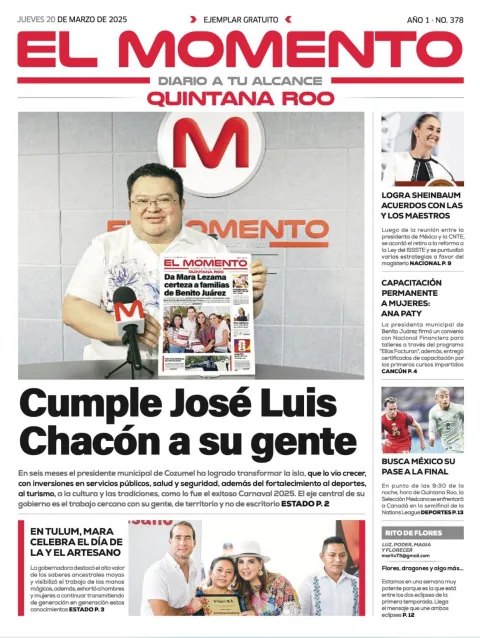 Portada de El Momento Quintana Roo del jueves, 20 de marzo de 2025