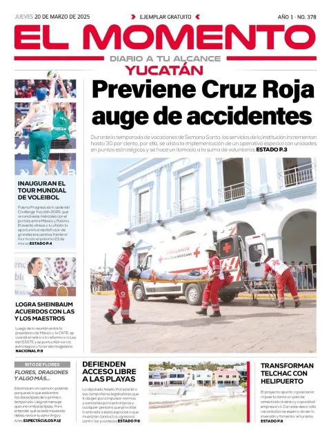 Portada de El Momento Yucatan del jueves, 20 de marzo de 2025