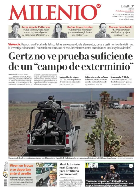 Portada de Milenio Jalisco del jueves, 20 de marzo de 2025