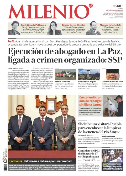 Portada de Milenio Puebla del jueves, 20 de marzo de 2025
