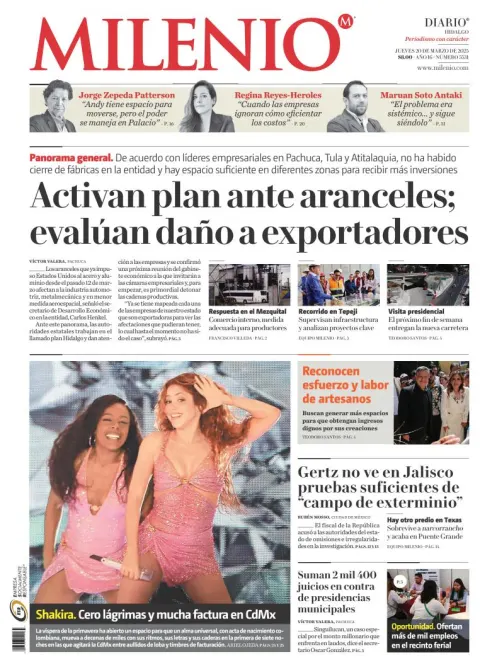 Portada de Milenio Hidalgo del jueves, 20 de marzo de 2025