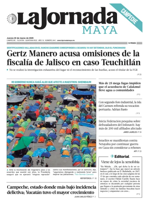Portada de La Jornada Maya Campeche del jueves, 20 de marzo de 2025