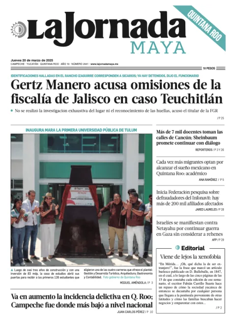 Portada de La Jornada Maya Quintana Roo del jueves, 20 de marzo de 2025