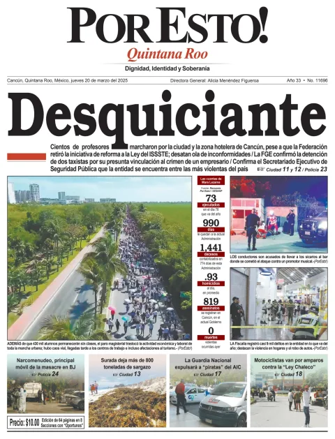 Portada de Por Esto (quintana Roo Cancun) del jueves, 20 de marzo de 2025