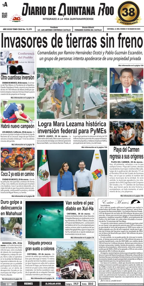 Portada de Diario de Quintana Roo (portada)