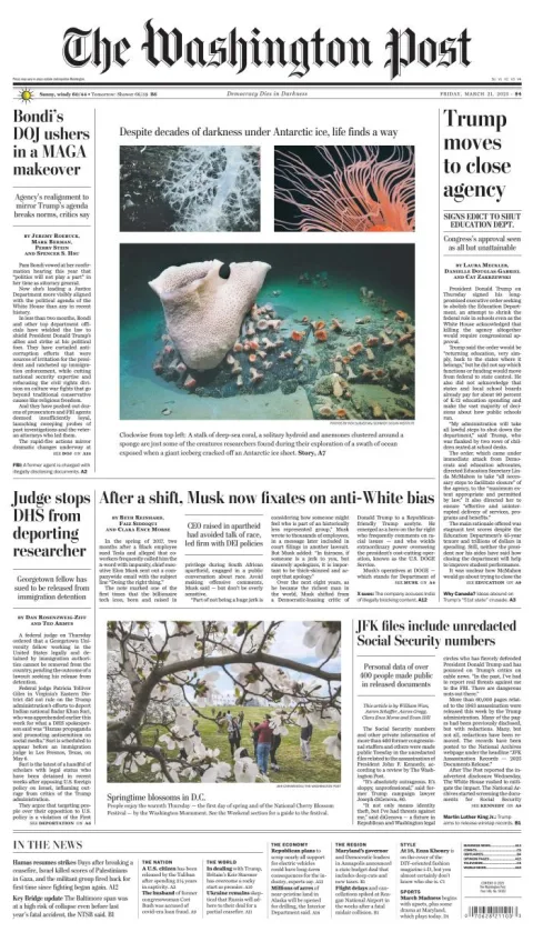 Portada de The Washington Post del viernes, 21 de marzo de 2025