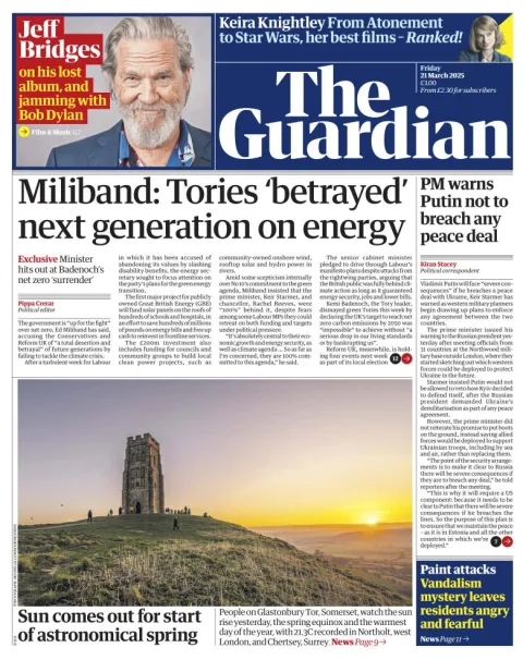 Portada de The Guardian (reino Unido) del viernes, 21 de marzo de 2025