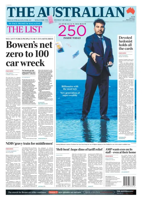 Portada de The Australian del viernes, 21 de marzo de 2025
