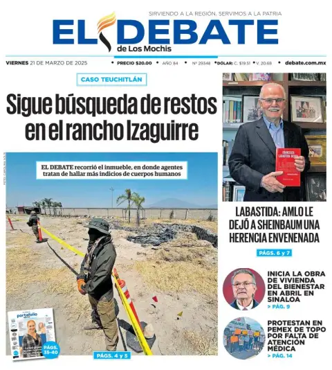 Portada de El Debate de los Mochis del viernes, 21 de marzo de 2025