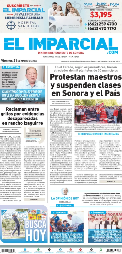 Portada de El Imparcial del viernes, 21 de marzo de 2025
