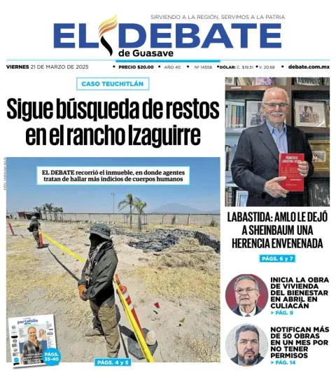 Portada de El Debate de Guasave del viernes, 21 de marzo de 2025