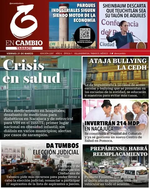 Portada de En Cambio - Tabasco (portada) del viernes, 21 de marzo de 2025
