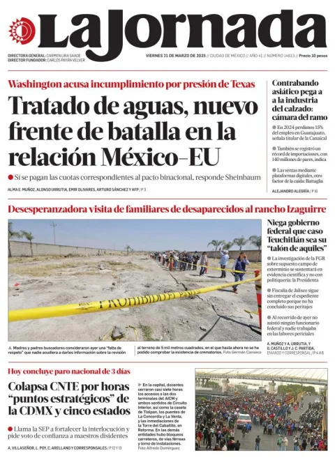 Portada de La Jornada del viernes, 21 de marzo de 2025