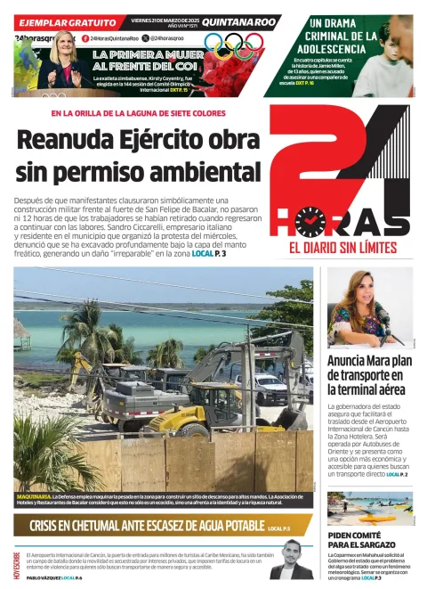 Portada de 24 Horas Quintana Roo del viernes, 21 de marzo de 2025