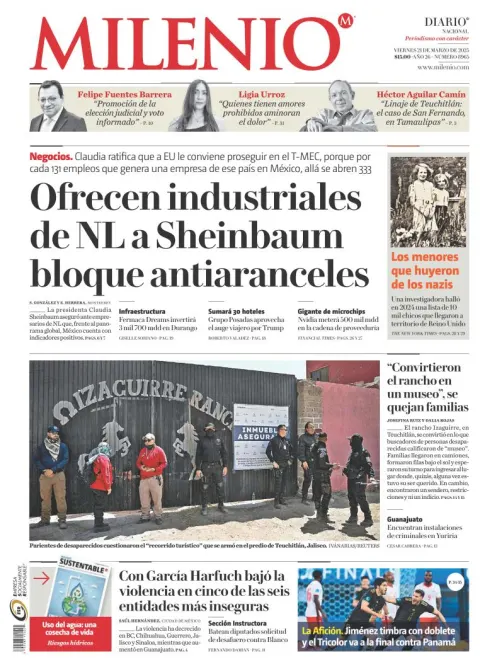 Portada de Milenio del viernes, 21 de marzo de 2025