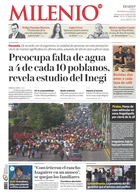Portada de Milenio Puebla del viernes, 21 de marzo de 2025
