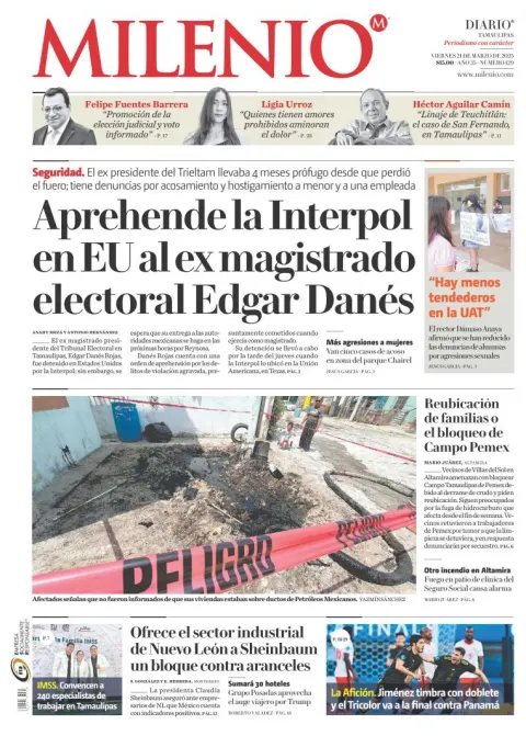 Portada de Milenio Tamaulipas del viernes, 21 de marzo de 2025