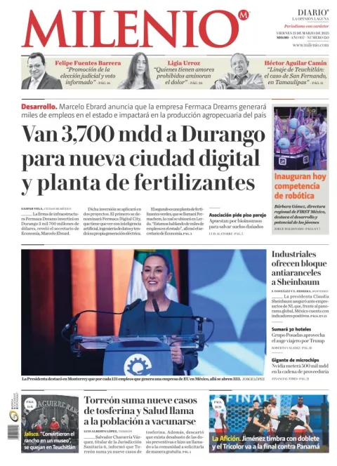 Portada de Milenio Laguna del viernes, 21 de marzo de 2025