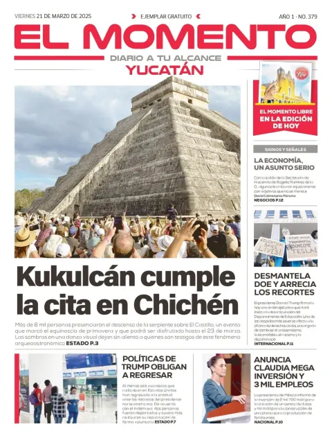 Portada de El Momento Yucatan del viernes, 21 de marzo de 2025