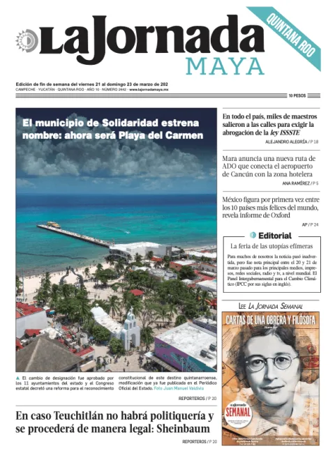 Portada de La Jornada Maya Quintana Roo