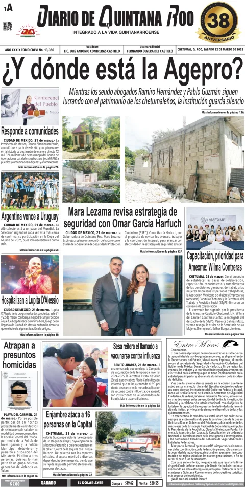 Portada de Diario de Quintana Roo (portada)