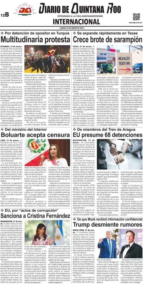 Portada de Diario de Quintana Roo (contra Portada)