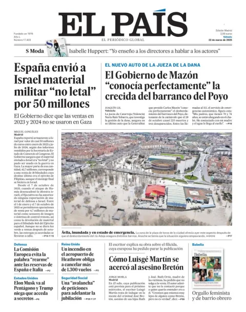 Portada de El Pais del sábado, 22 de marzo de 2025