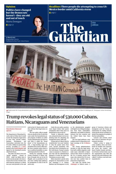 Portada de The Guardian (usa)