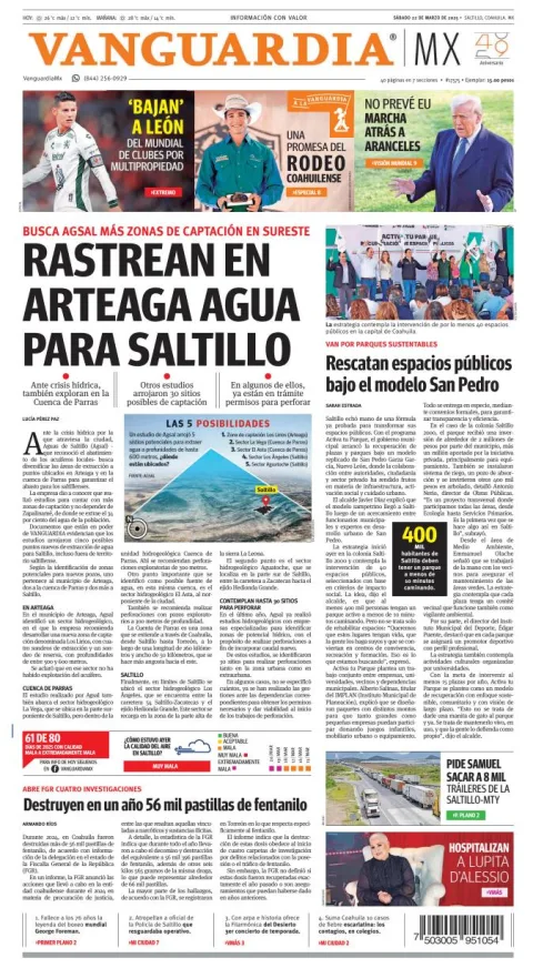Portada de Vanguardia del sábado, 22 de marzo de 2025
