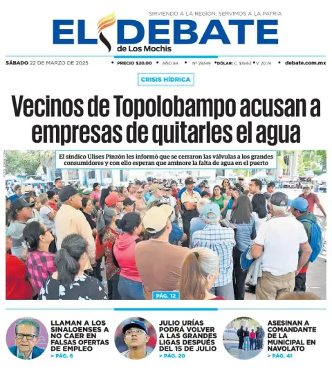 Portada de El Debate de los Mochis del sábado, 22 de marzo de 2025