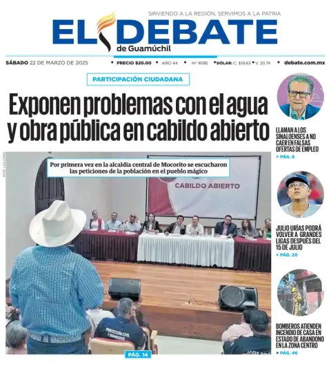 Portada de El Debate de Guamuchil del sábado, 22 de marzo de 2025