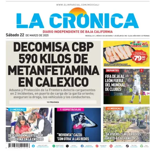 Portada de La Cronica del sábado, 22 de marzo de 2025