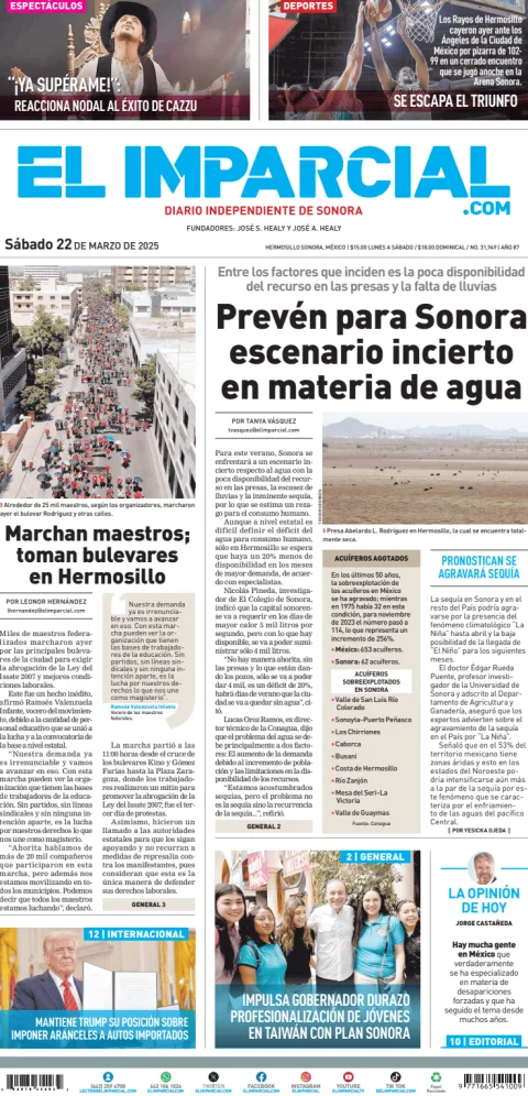Portada de El Imparcial del sábado, 22 de marzo de 2025