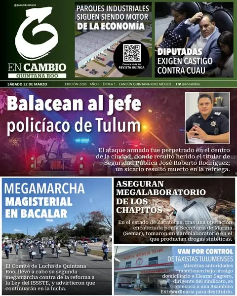 Portada de En Cambio - Quintana Roo (portada) del sábado, 22 de marzo de 2025