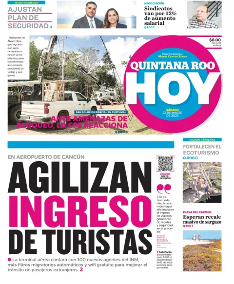 Portada de Quintana Roo Hoy del sábado, 22 de marzo de 2025