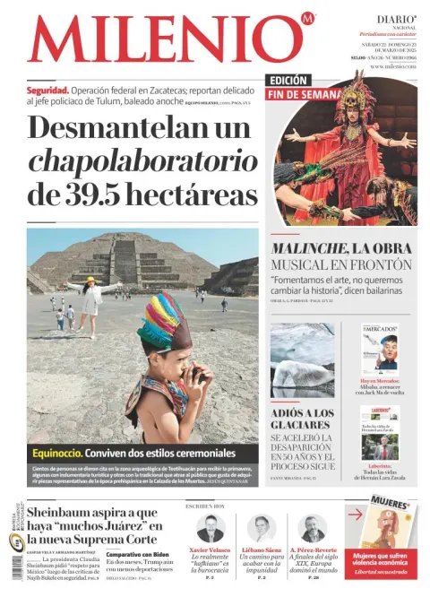 Portada de Milenio del sábado, 22 de marzo de 2025