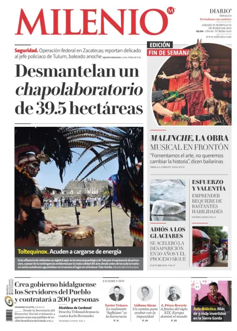 Portada de Milenio Hidalgo del sábado, 22 de marzo de 2025