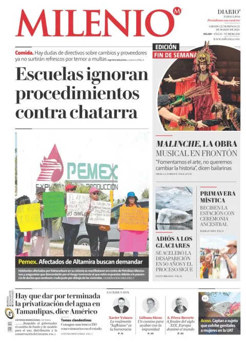 Portada de Milenio Tamaulipas del sábado, 22 de marzo de 2025